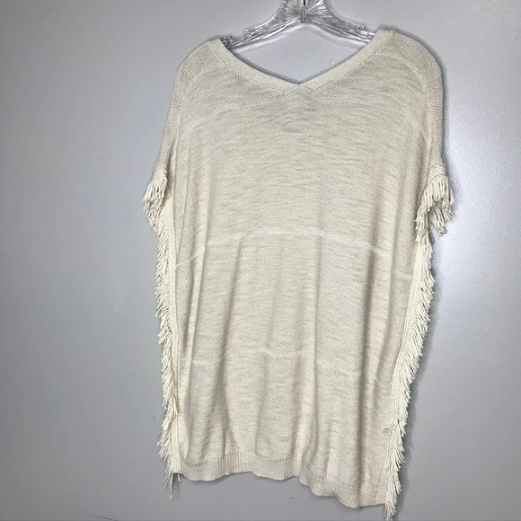 Women's Anthropologie Michael Stars Boho Fringe Poncho Sweater Natural Small - Picture 9 of 10